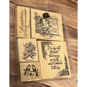 2004 STAMPIN' UP! 104889 SEE WITH THE HEART Wood Mounted Rubber Stamp set of 5